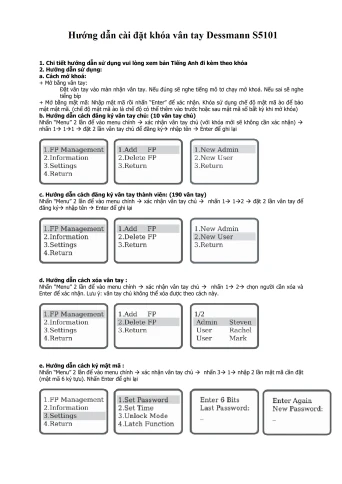 Hướng dẫn cài đặt khóa Dessmann S5101